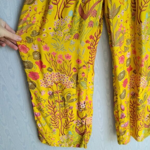 Womens Medium Floral Art to Wear Wide Leg Crop Gaucho Pants Boho Lagenlook - Picture 2 of 8